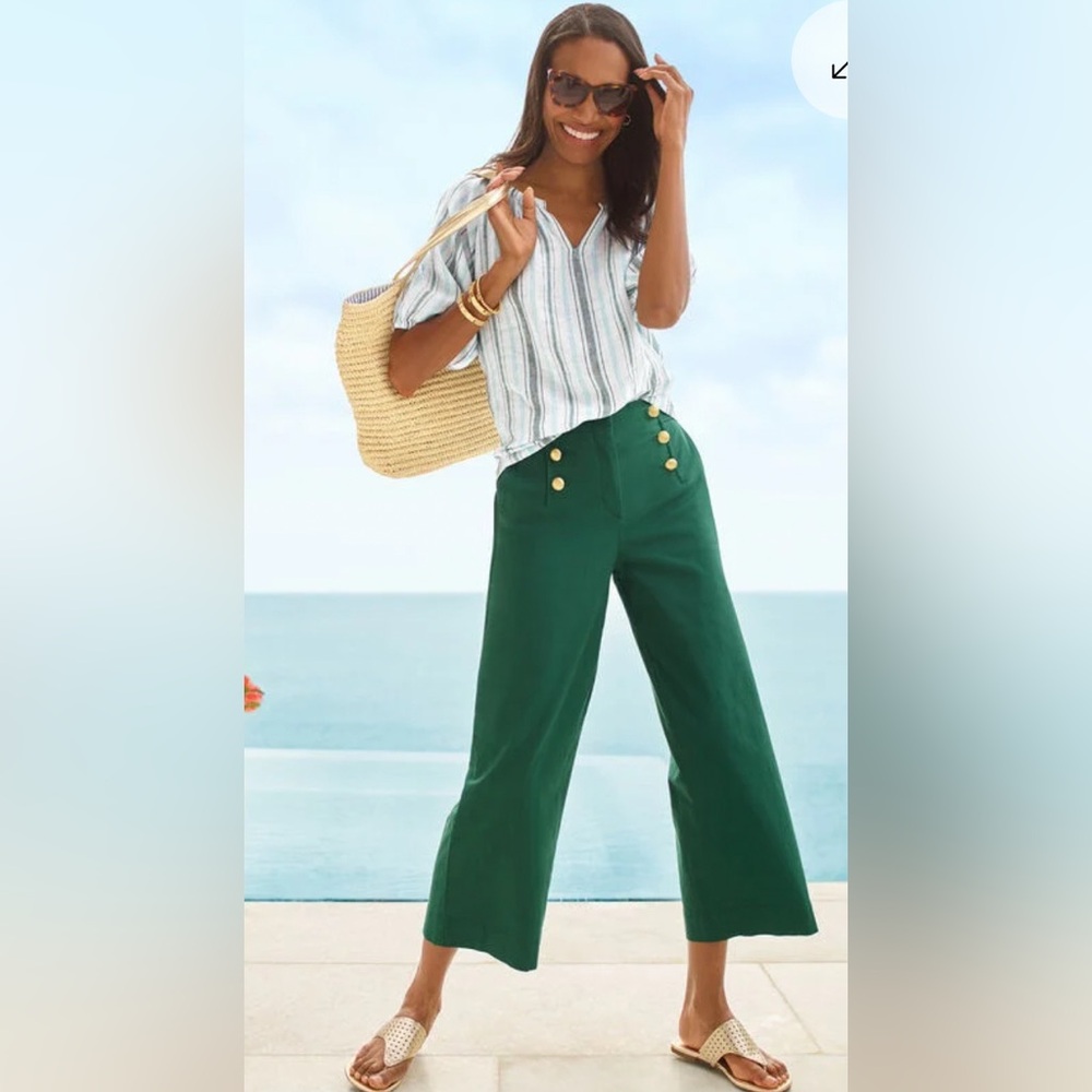 Talbots Cotton Slub Sailor Crop Pants Green Size 6 NWT